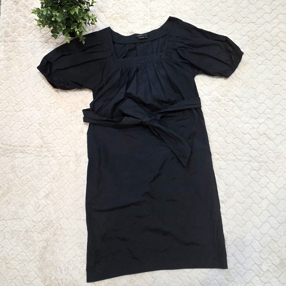 BCBGMaxAzria Black Squareneck Puff Sleeve Office Cocktail Belted Dress, Size XS